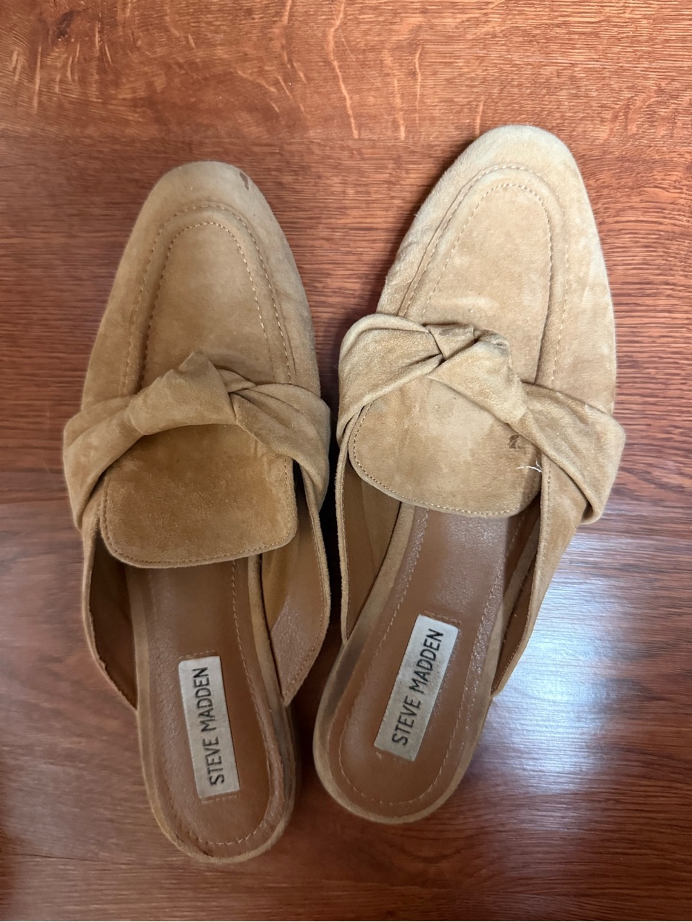 Steve Madden Camel Suede Knot-Detail Slip-On Mules